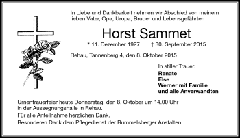 Traueranzeige von Horst Sammet von Frankenpost