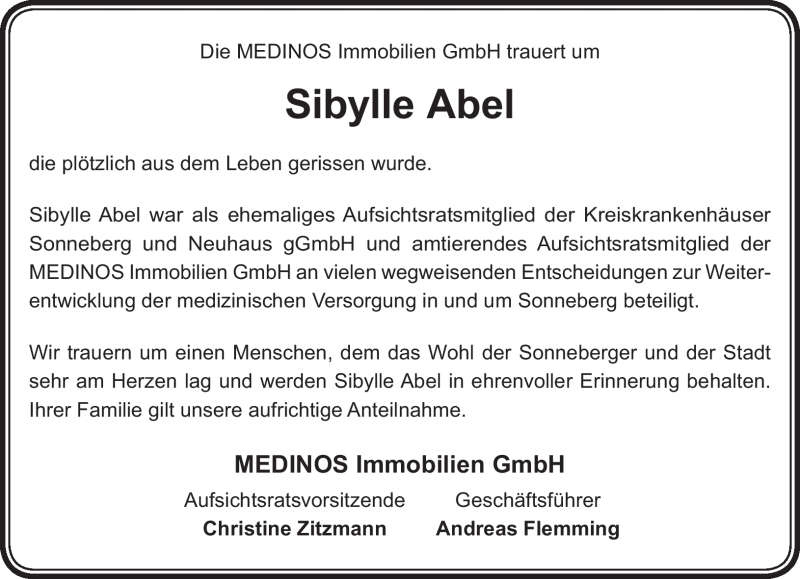  Traueranzeige für Sibylle Abel vom 03.05.2016 aus Südthüringer Presse