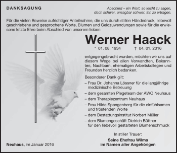Traueranzeige von Werner Haack von Südthüringer Presse