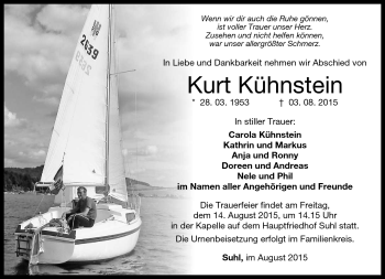Traueranzeige von Kurt Kühnstein von Südthüringer Presse