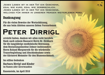 Traueranzeige von Peter Dirrigl von Südthüringer Presse