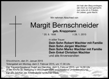 Traueranzeige von Margit Bernschneider von Neue Presse Coburg