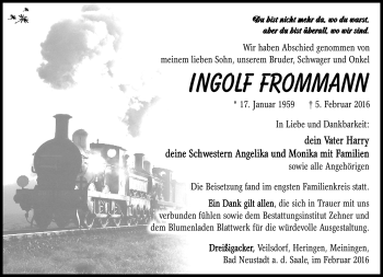Traueranzeige von Ingolf Frommann von Südthüringer Presse