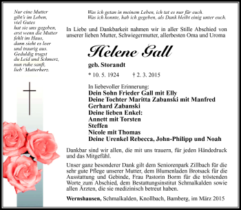 Traueranzeige von Helene Gall von Südthüringer Presse