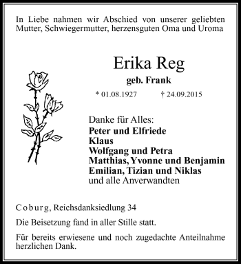 Traueranzeige von Erika Reg von Neue Presse Coburg