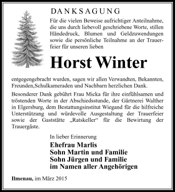 Traueranzeige von Horst Winter von Südthüringer Presse