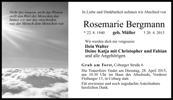 Traueranzeige von Rosemarie Bergmann von Neue Presse Coburg