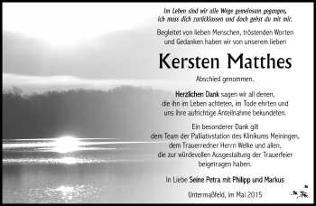 Traueranzeige von Kersten Matthes von Südthüringer Presse