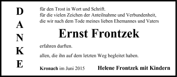 Traueranzeige von Ernst Frontzek von Neue Presse Coburg