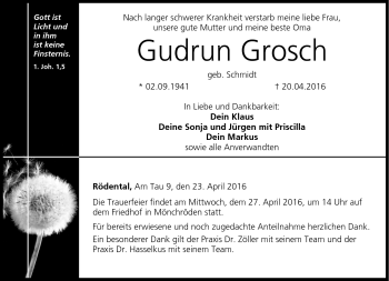 Traueranzeige von Gudrun Grosch von Neue Presse Coburg