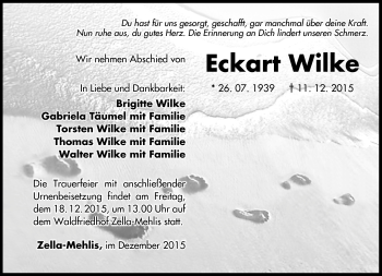Traueranzeige von Eckart Wilke von Südthüringer Presse