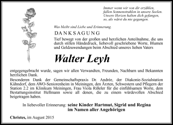 Traueranzeige von Walter Leyh von Südthüringer Presse