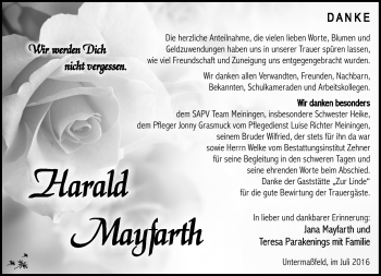 Traueranzeige von Harald Mayfarth von Südthüringer Presse
