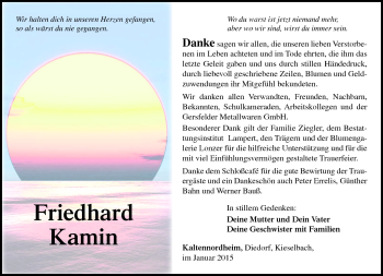 Traueranzeige von Friedhard Kamin von Südthüringer Presse