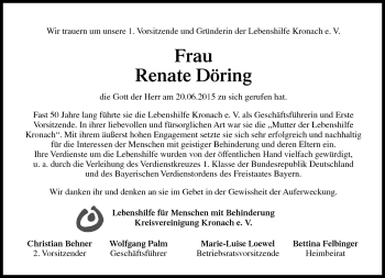Traueranzeige von Renate Döring von Neue Presse Coburg