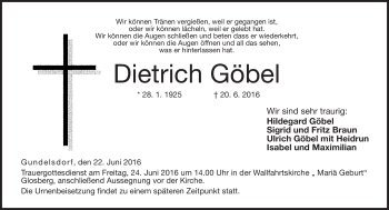 Traueranzeige von Dietrich Göbel von Neue Presse Coburg