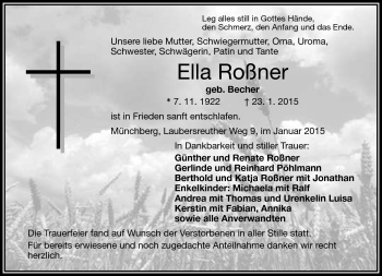 Traueranzeige von Ella Roßner von Frankenpost