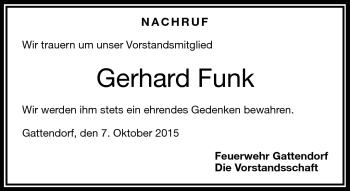 Traueranzeige von Gerhard Funk von Frankenpost