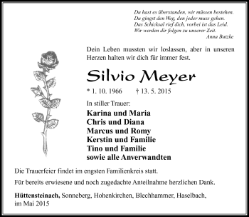 Traueranzeige von Silvio Meyer von Südthüringer Presse