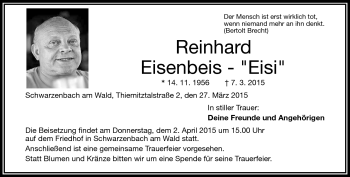 Traueranzeige von Reinhard Eisenbeis von Frankenpost