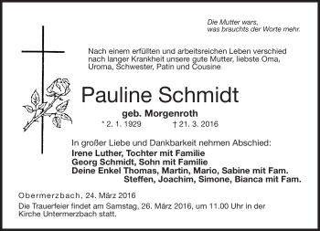 Traueranzeige von Pauline Schmidt von Neue Presse Coburg