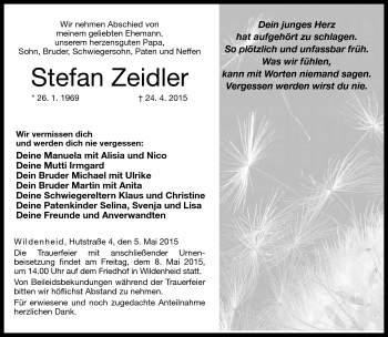 Traueranzeige von Stefan Zeidler von Neue Presse Coburg