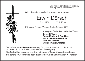Traueranzeige von Erwin Dörsch von Frankenpost