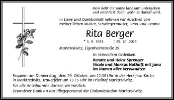 Traueranzeige von Rita Berger von Frankenpost