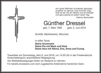Traueranzeige von Günther Dressel von Frankenpost