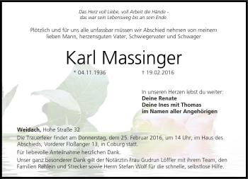 Traueranzeige von Karl Massinger von Neue Presse Coburg