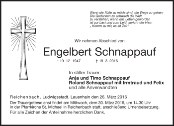 Traueranzeige von Engelbert Schnappauf von Neue Presse Coburg