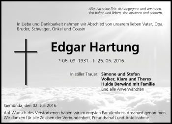 Traueranzeige von Edgar Hartung von Neue Presse Coburg