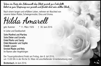 Traueranzeige von Hilda Amarell von Südthüringer Presse