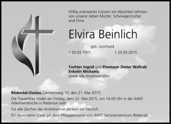 Traueranzeige von Elvira Beinlich von Neue Presse Coburg