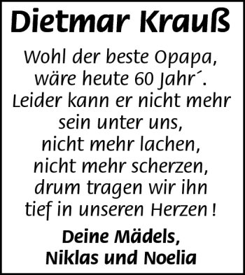 Traueranzeige von Dietmar Krauß von Frankenpost
