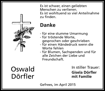 Traueranzeige von Oswald Dörfler von Frankenpost