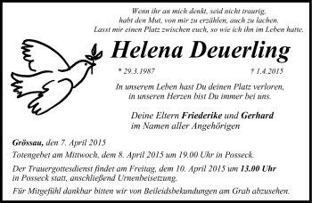 Traueranzeige von Helena Deuerling von Neue Presse Coburg