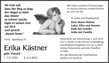 Traueranzeige von Erika K'stner von Frankenpost