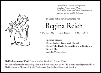 Traueranzeige von Regina Reich von Neue Presse Coburg