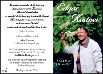 Traueranzeige von Edgar Kästner von Südthüringer Presse