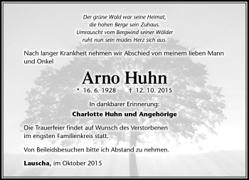 Traueranzeige von Arno Huhn von Südthüringer Presse