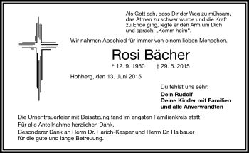 Traueranzeige von Rosi Bächer von Frankenpost