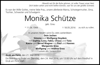 Traueranzeige von Monika Schütze von Neue Presse Coburg