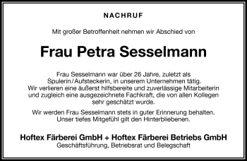 Traueranzeige von Petra Sesselmann von Frankenpost