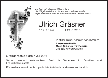 Traueranzeige von Ulrich Gräsner von Neue Presse Coburg