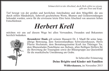 Traueranzeige von Herbert Krell von Südthüringer Presse