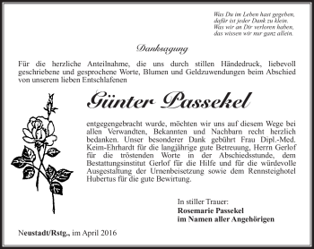 Traueranzeige von Günter Passekel von Südthüringer Presse