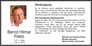 Traueranzeige von Bernd Peetz von Frankenpost