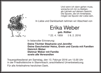 Traueranzeige von Erika Weber von Frankenpost