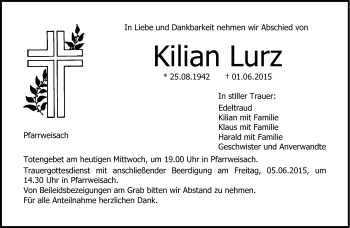 Traueranzeige von Kilian Lurz von Neue Presse Coburg